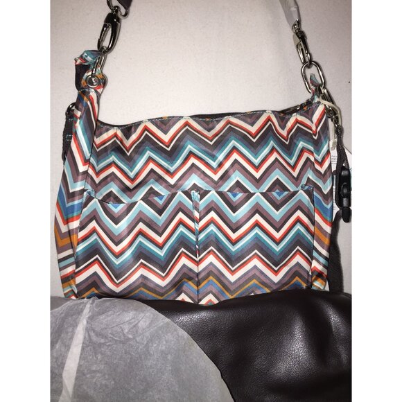 Kalencom New Orleans Diaper Bag Chevron Print & Faux Leather Flap Messenger - Picture 6 of 8
